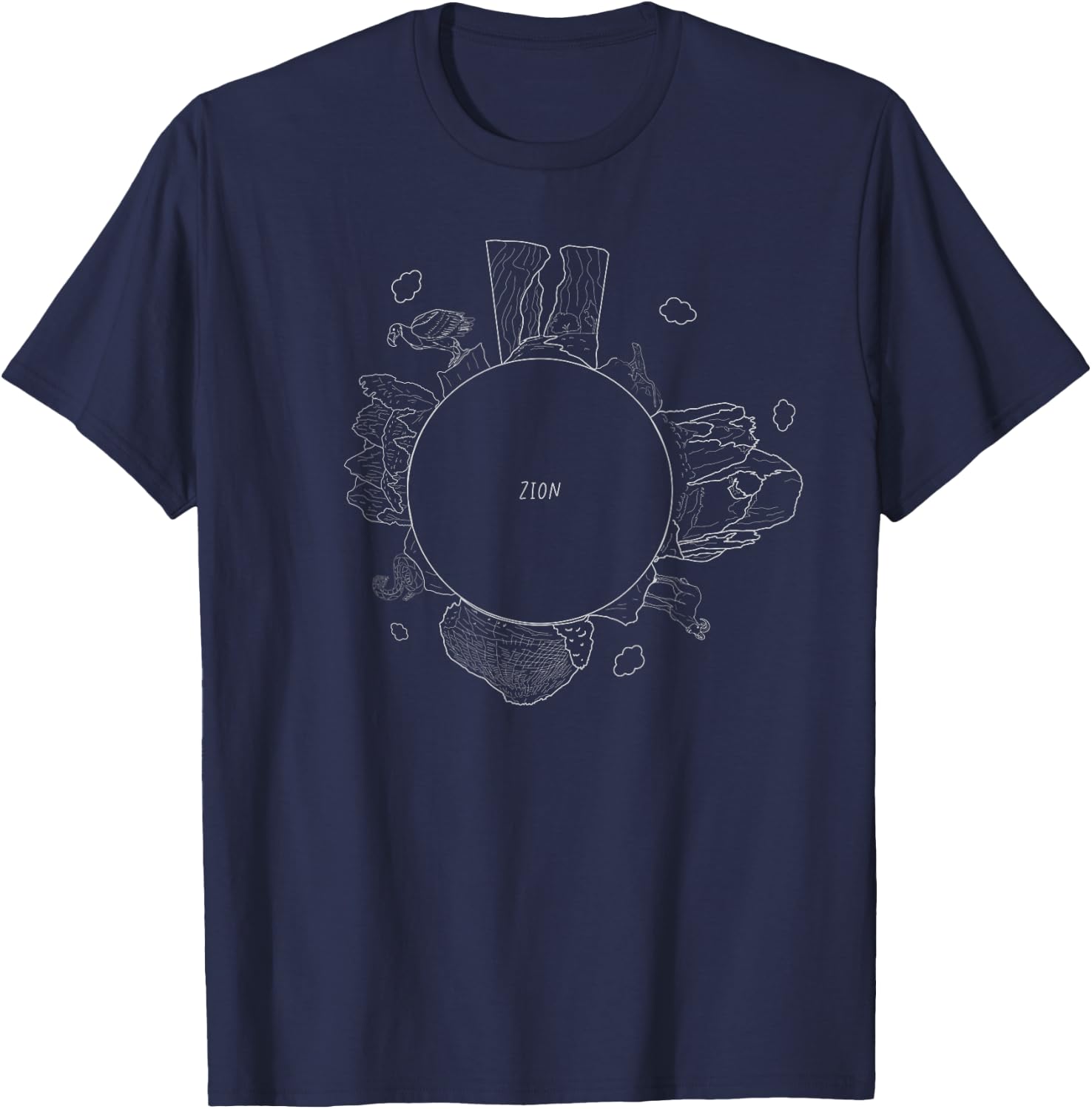 Family Heritage Gifts -Adult Zion National Park Tiny Planet - Black, Small, Short Sleeve T-Shirt - T-Shirt | Navy