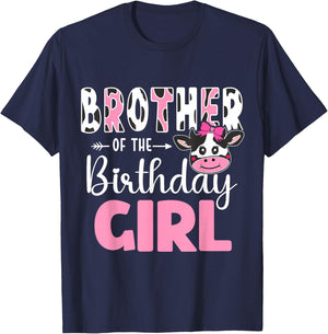 Brother Of The Birthday Girl Farm Cow 1st Birthday Girl T-Shirt - T-Shirt | Navy