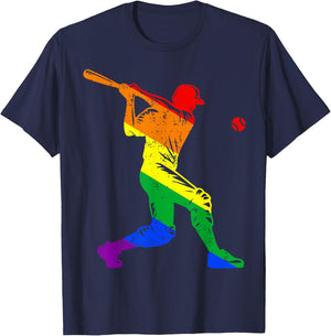 Funny Baseball Player Rainbow Flag Gay Lesbian Pride LGBT T-Shirt - T-Shirt | Navy