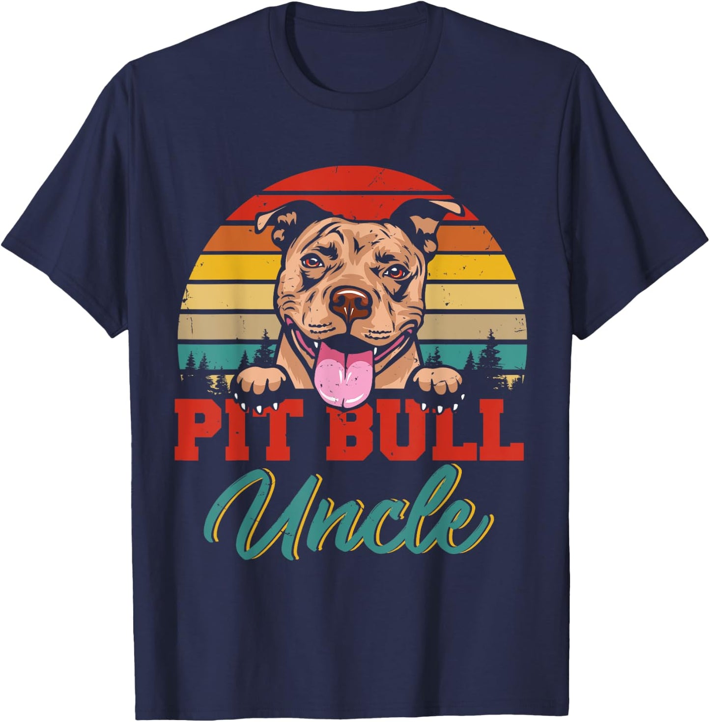 Vintage Retro Pit Bull Uncle Cool Father's Day Dog Lover T-Shirt - T-Shirt | Navy