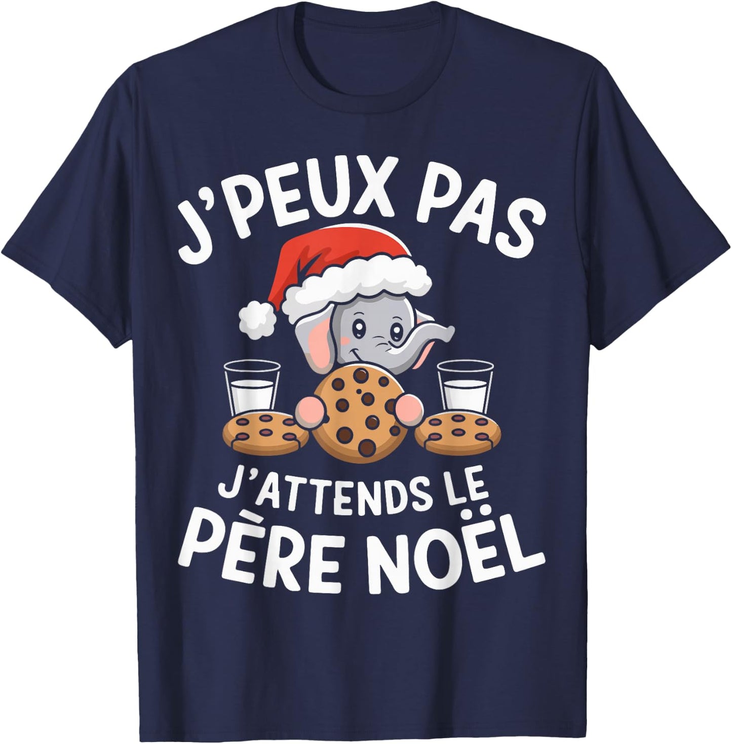 Je peux Pas J'attends Le Père Noël Animals Elephant Christmas , Black, S T-Shirt - T-Shirt | Navy