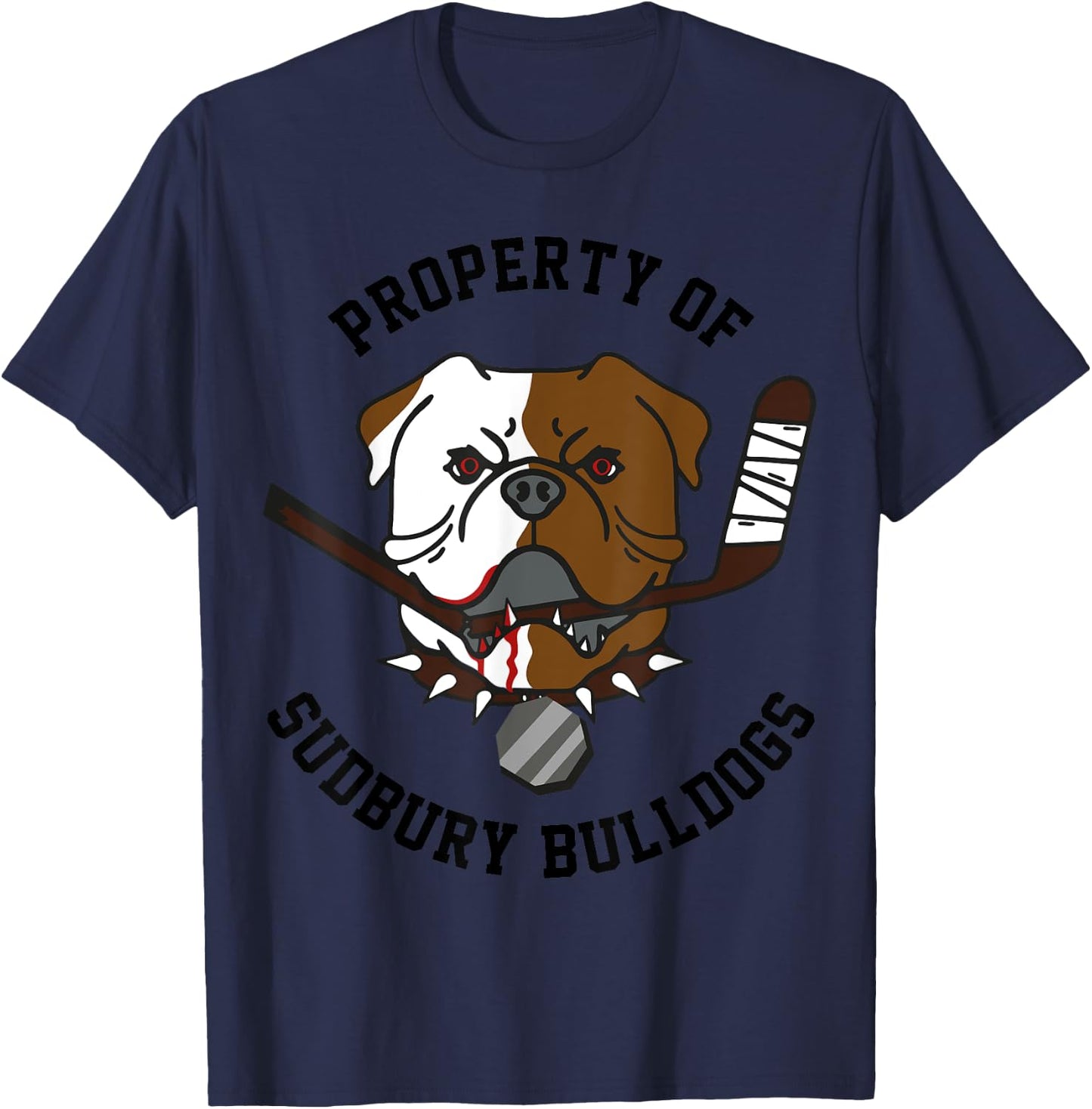 Retro Bulldog Property of Sudbury Bulldogs Classic Vintage Cartoon - Grey, Small T-Shirt - T-Shirt | Navy