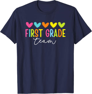 First Grade Team 1st Grade Back To School Heart Kids Teacher T-Shirt - T-Shirt | Navy
