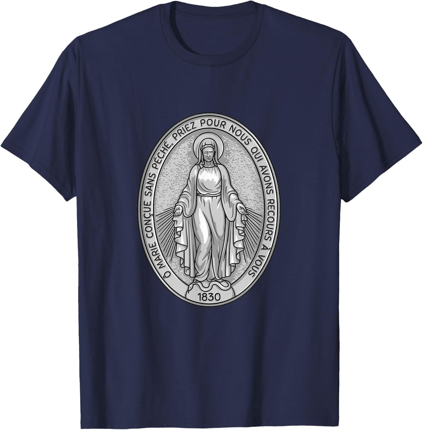 Miraculous Medal Marian Our Lady Catholic T-Shirt - T-Shirt | Navy
