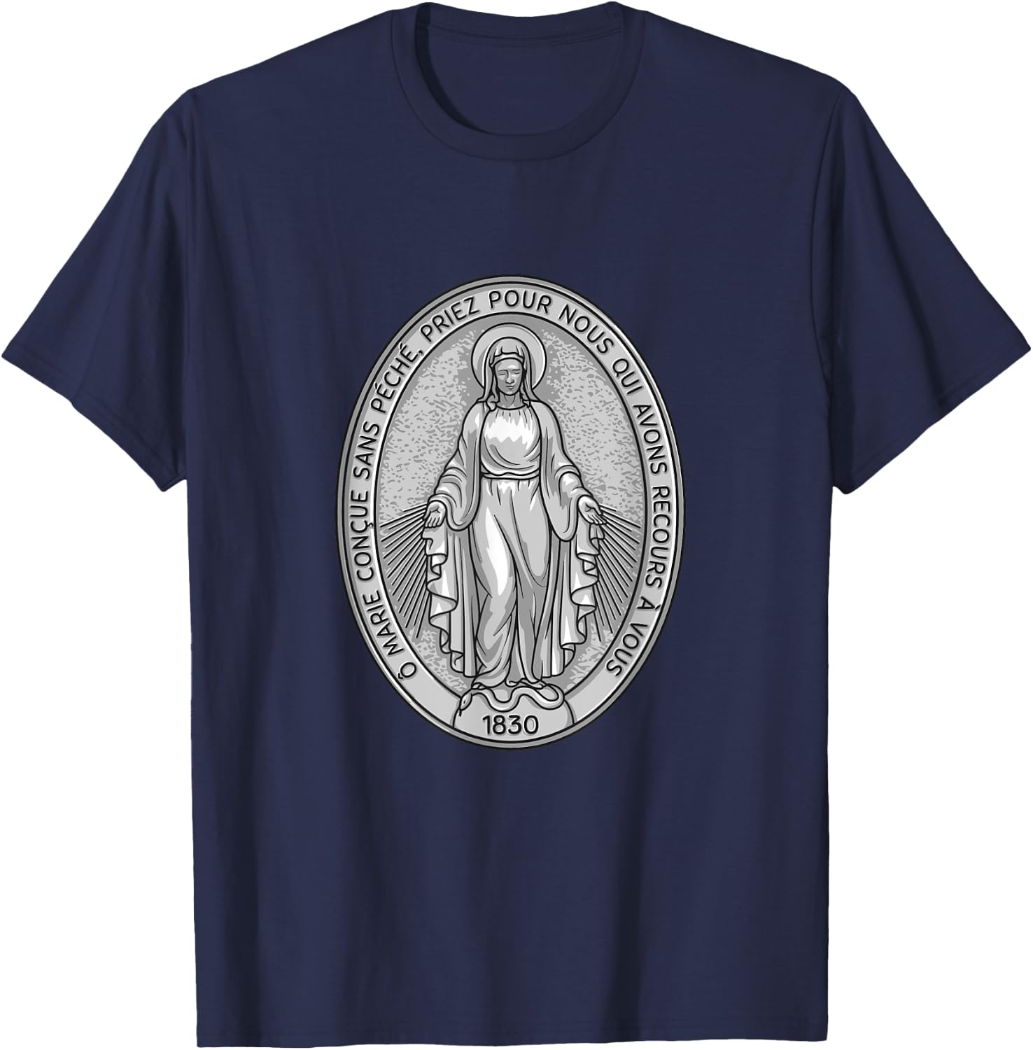 Miraculous Medal Marian Our Lady Catholic T-Shirt - T-Shirt | Navy
