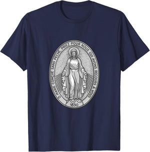 Miraculous Medal Marian Our Lady Catholic T-Shirt - T-Shirt | Navy
