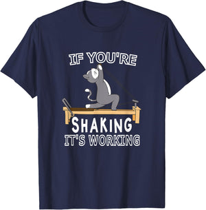 Pilates cat Reformer Pilates If you're shaking it's working T-Shirt - T-Shirt | Navy