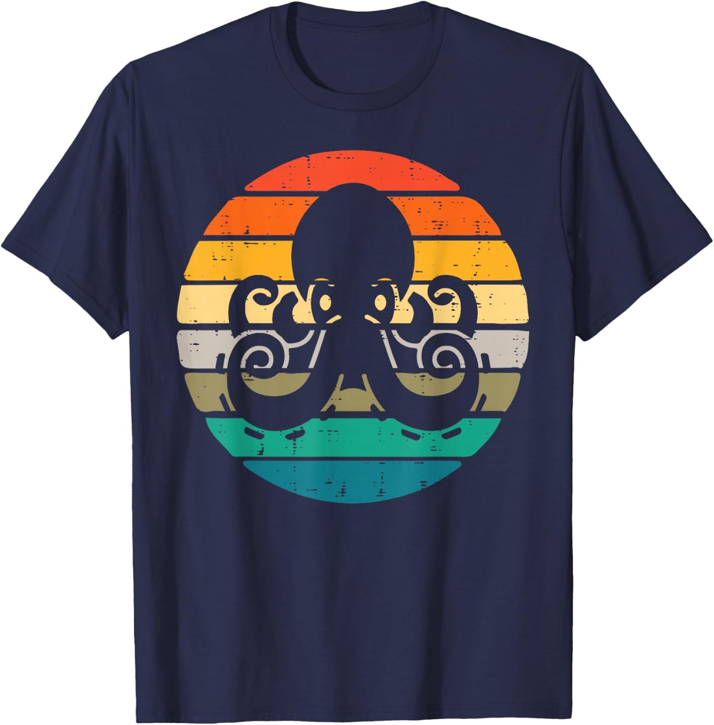Octopus Silhouette Sunset Retro Cephalopod Men Women Kids T-Shirt - T-Shirt | Navy