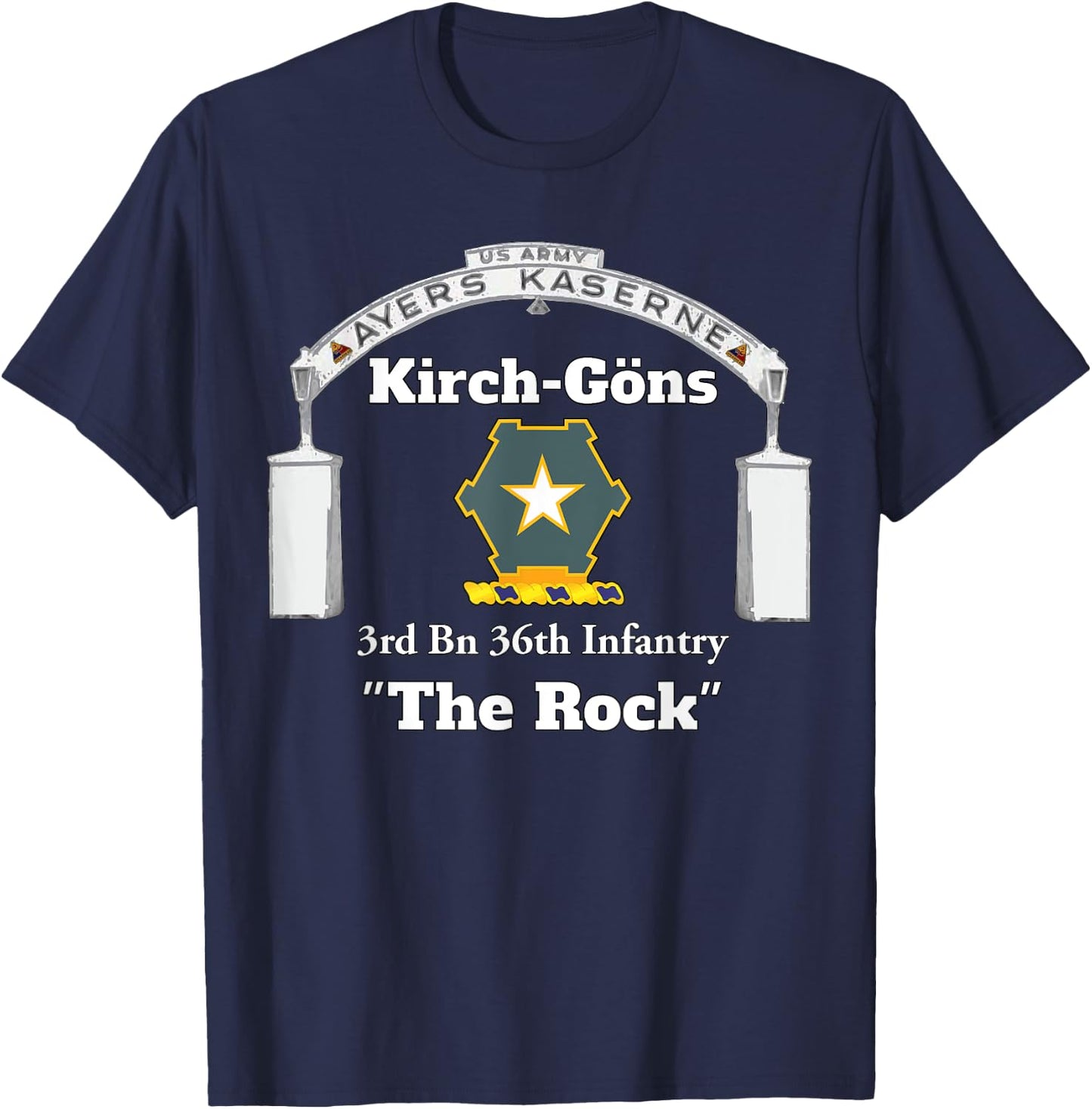 Ayers Kaserne - Kirch-Gons - 3rd Bn 36th Inf design on front T-Shirt - T-Shirt | Navy
