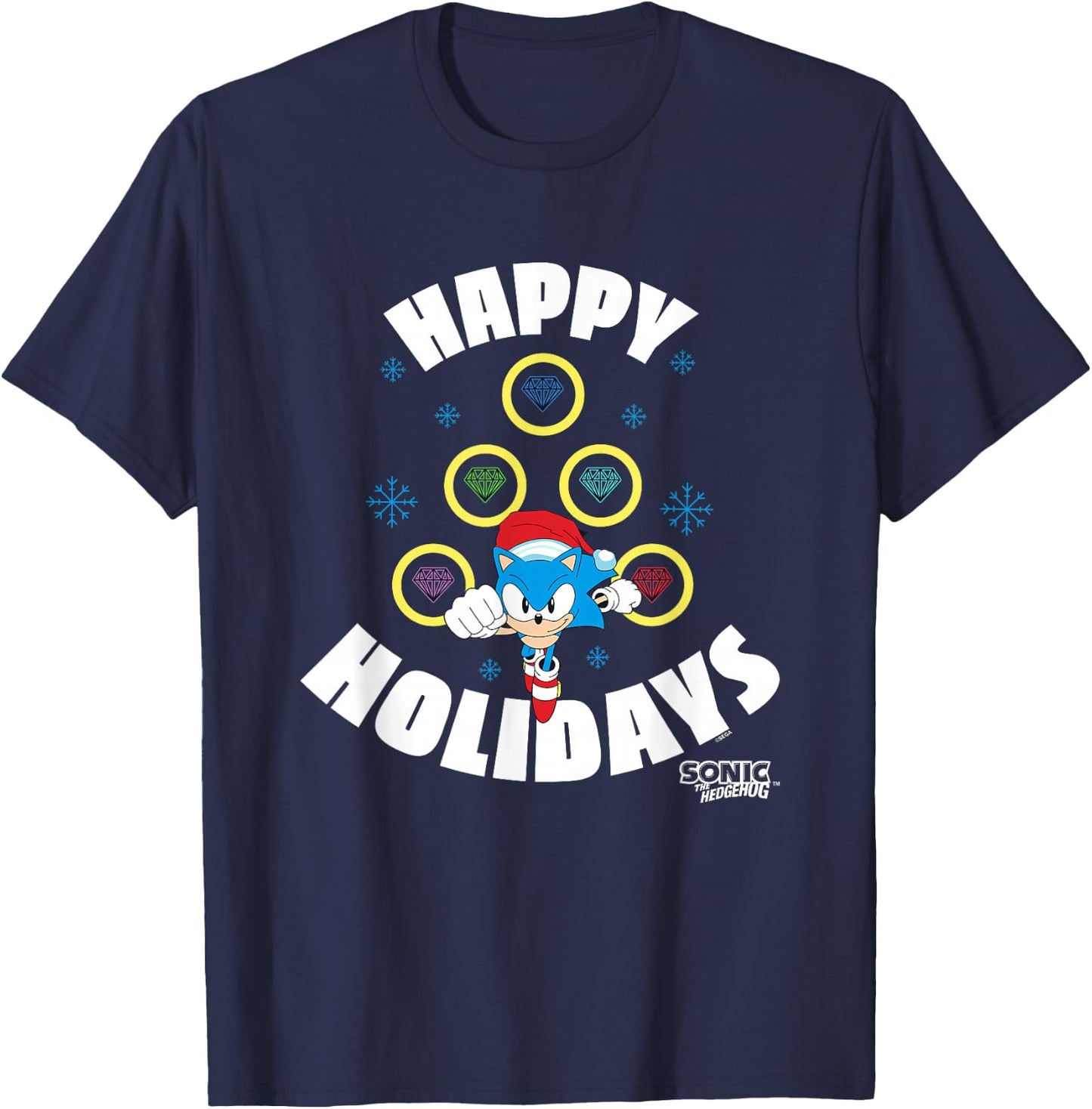 Sonic The Hedgehog Christmas Happy Holidays Chaos Tree T-Shirt - T-Shirt | Navy