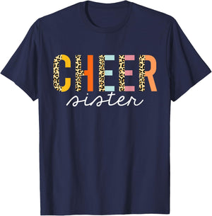 Cheer Sister Leopard Cheerleader Girl Cheerleading Big Sis T-Shirt - T-Shirt | Navy