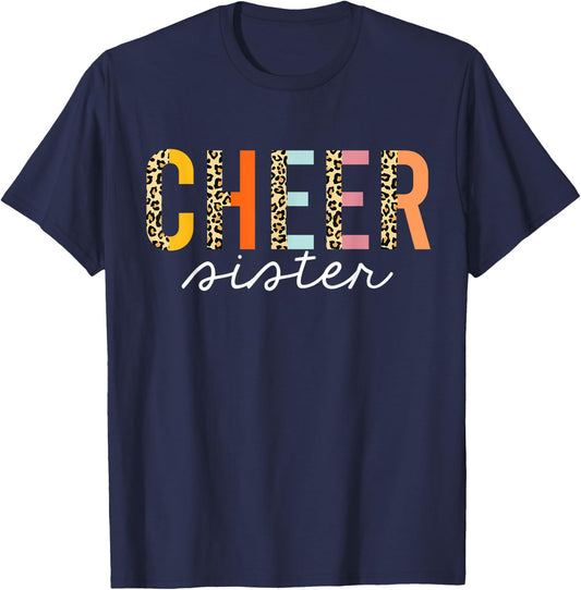 Cheer Sister Leopard Cheerleader Girl Cheerleading Big Sis T-Shirt - T-Shirt | Navy