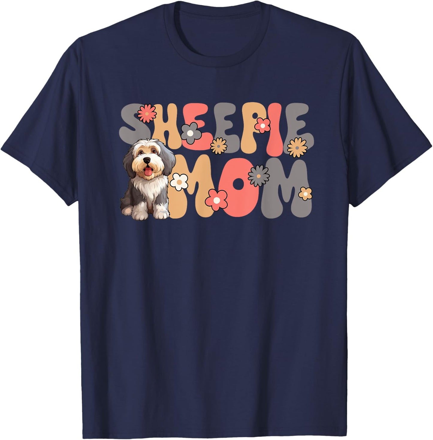 Old English Sheepdog Groovy World's Best Sheepie Mom T-Shirt - T-Shirt | Navy
