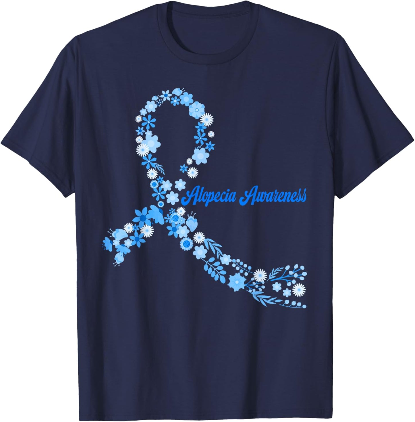 Alopecia Awareness Hippie Flower Blue Ribbon Support T-Shirt - T-Shirt | Navy