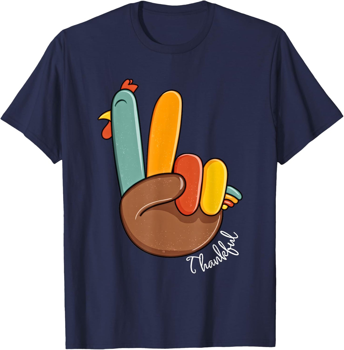 Peace Sign Turkey Hand Cool Thanksgiving Hippie - Men Women T-Shirt - T-Shirt | Navy