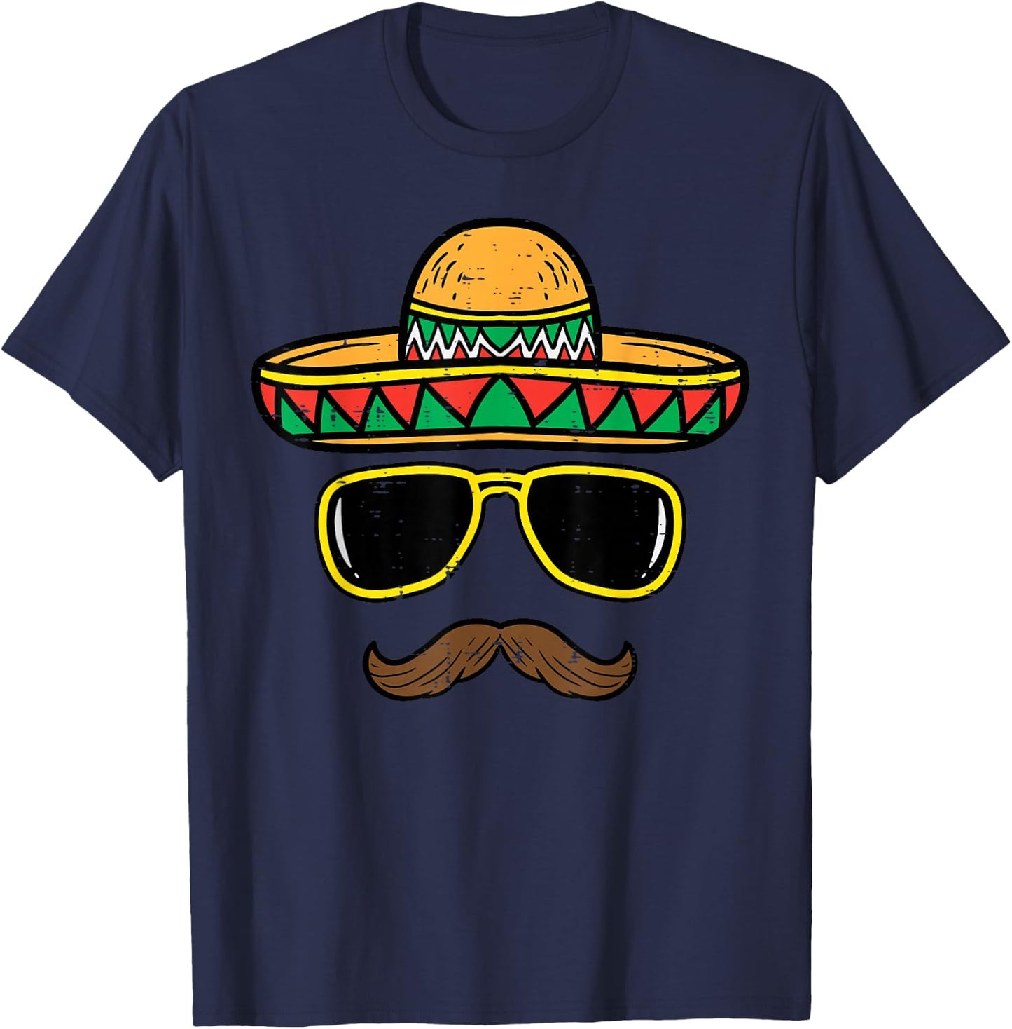Sombrero Face Cinco De Mayo Mexican Fiesta Party Kids Boys , black, s T-Shirt - T-Shirt | Navy