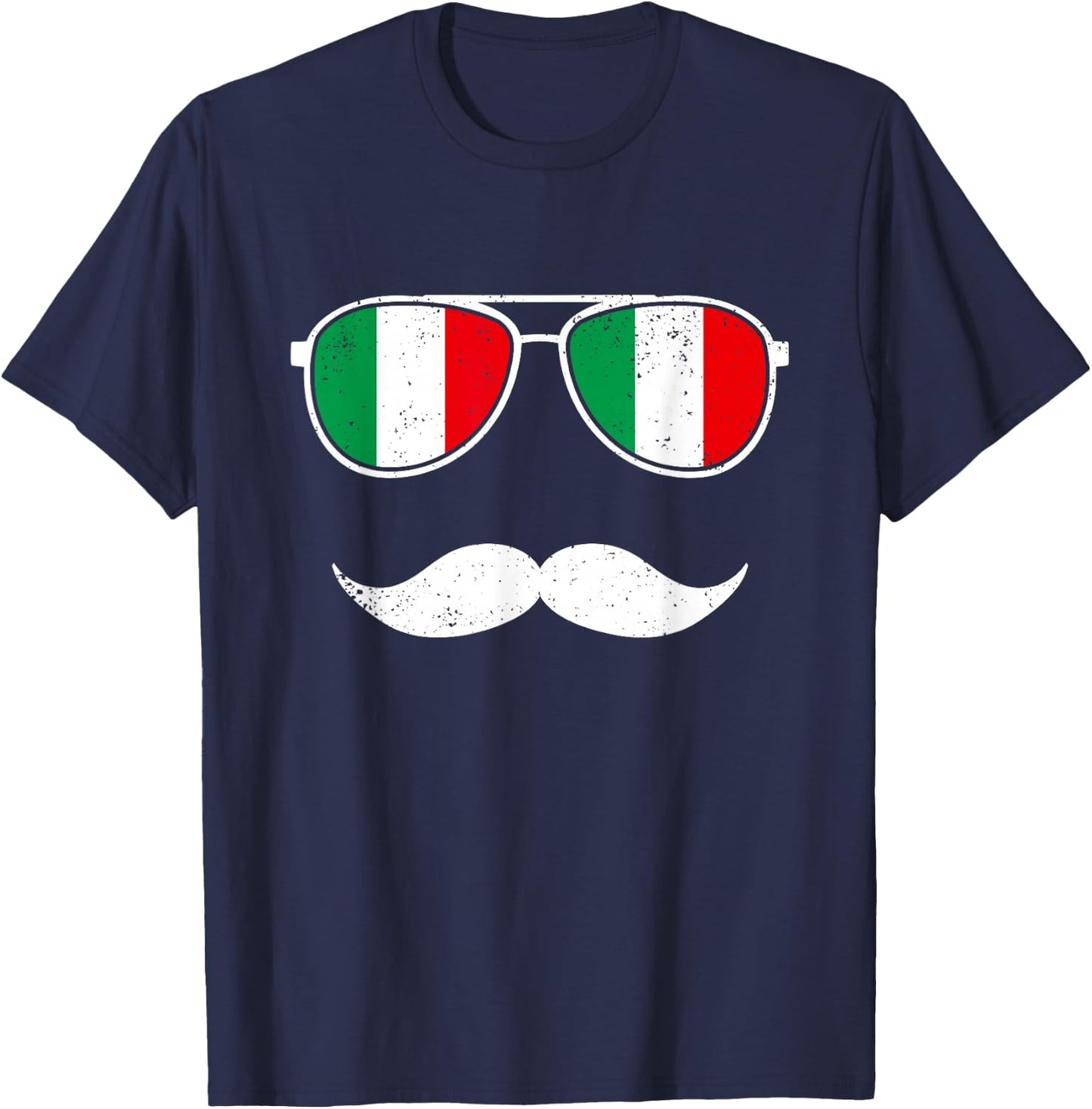 Italien-Flagge, Retro-Sonnenbrille, Schnurrbart, lustige italienische Jungen T-Shirt - T-Shirt | Navy