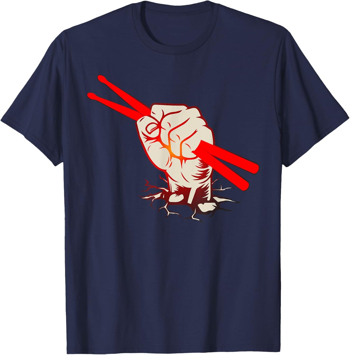 Vintage Drummer Retro Distressed Drum Sticks Hand T-Shirt - T-Shirt | Navy