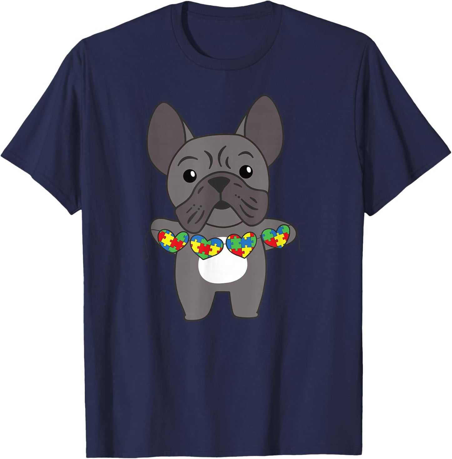 Autism Awareness Month Puzzle Heart french bulldog dog Women Kids T-Shirt - T-Shirt | Navy