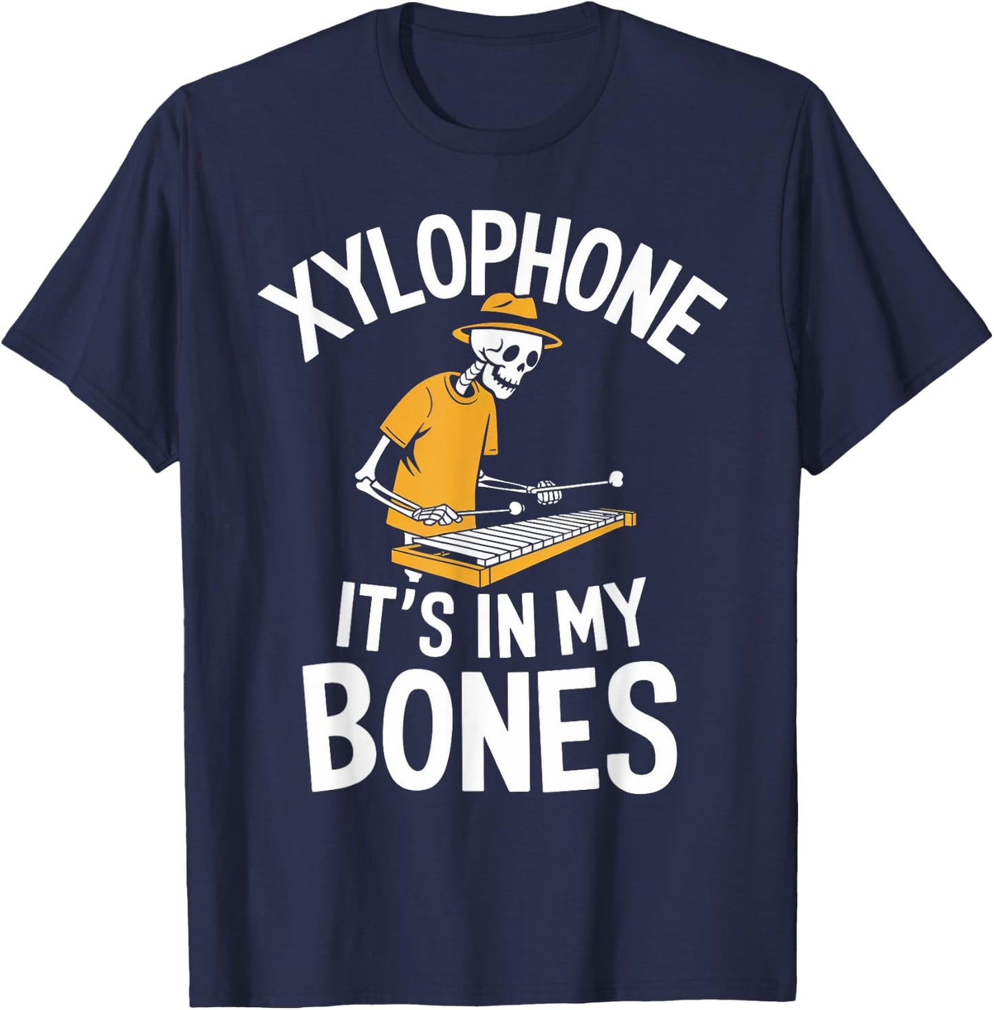 Funny Xylophonist Skeleton Playing Xylophone T-Shirt - T-Shirt | Navy