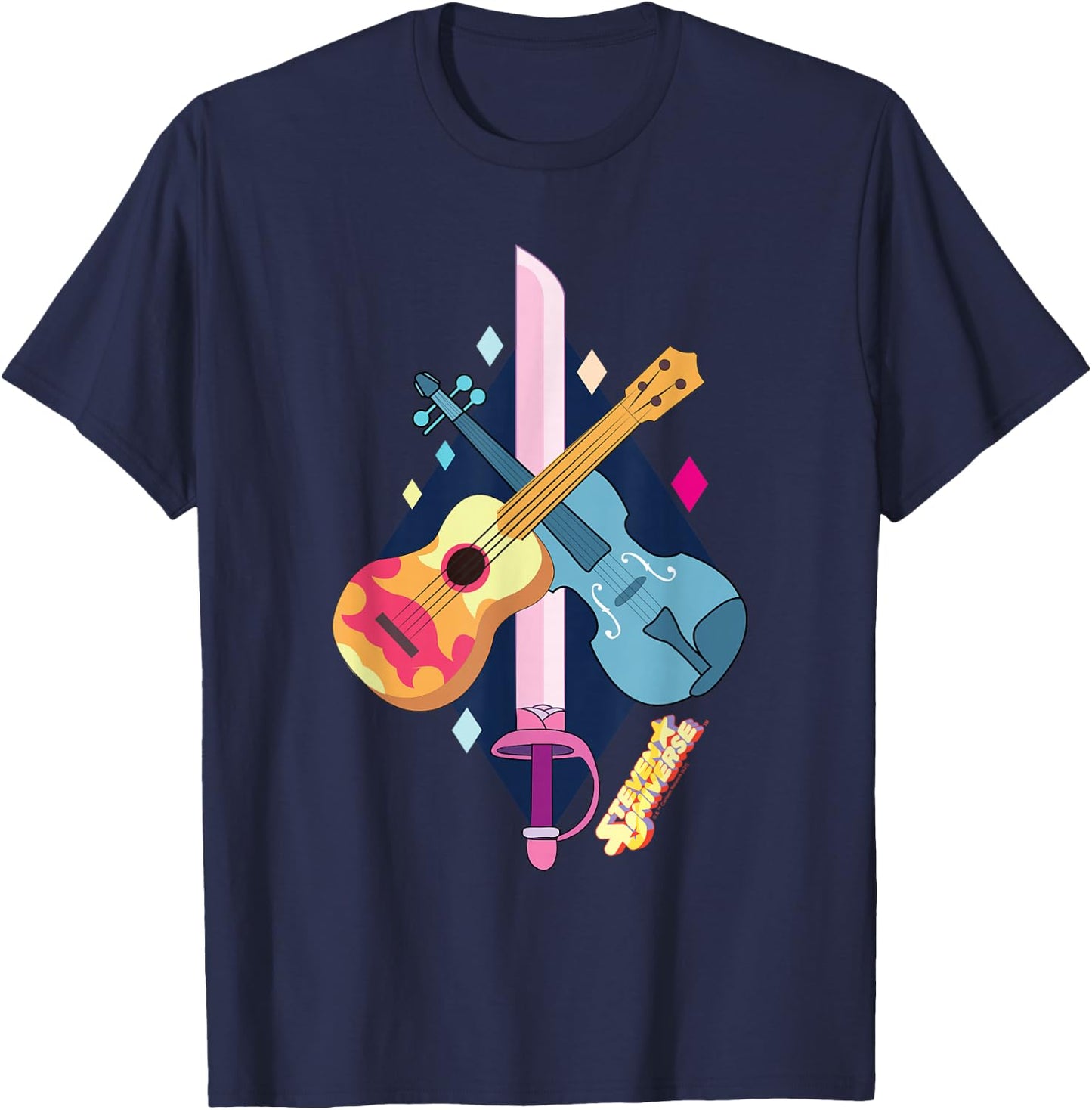 Steven Universe Rose Quartz Swords and Guitars T-Shirt - T-Shirt | Navy