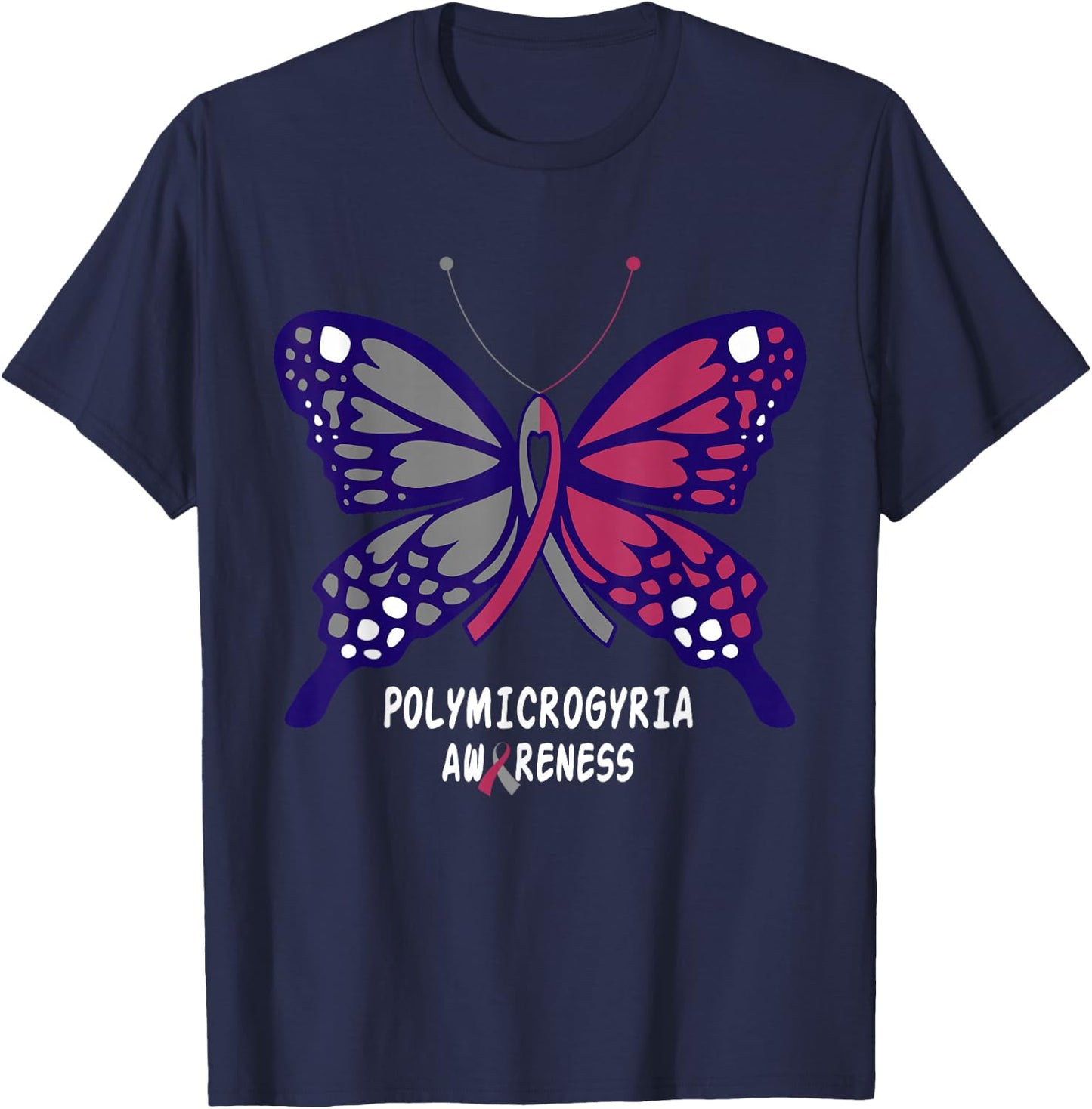 Polymicrogyria Awareness Butterfly T-Shirt - T-Shirt | Navy