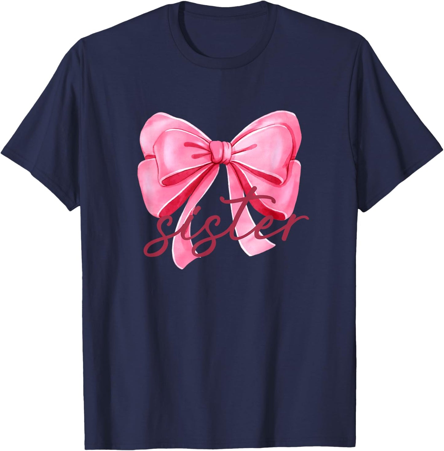 Sister Pink Bow Birthday Baby Shower Family Pink Ribbon T-Shirt - T-Shirt | Navy