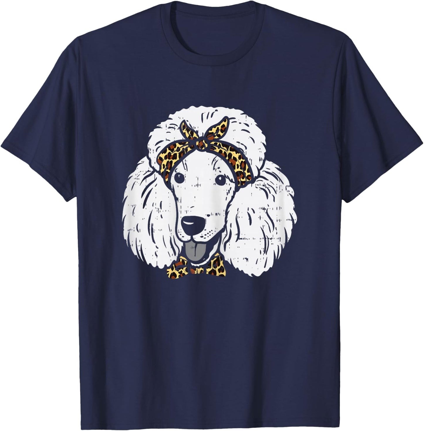 Poodle Leopard Bandana Cute Dog Lover Owner Girls Women Gift T-Shirt - T-Shirt | Navy
