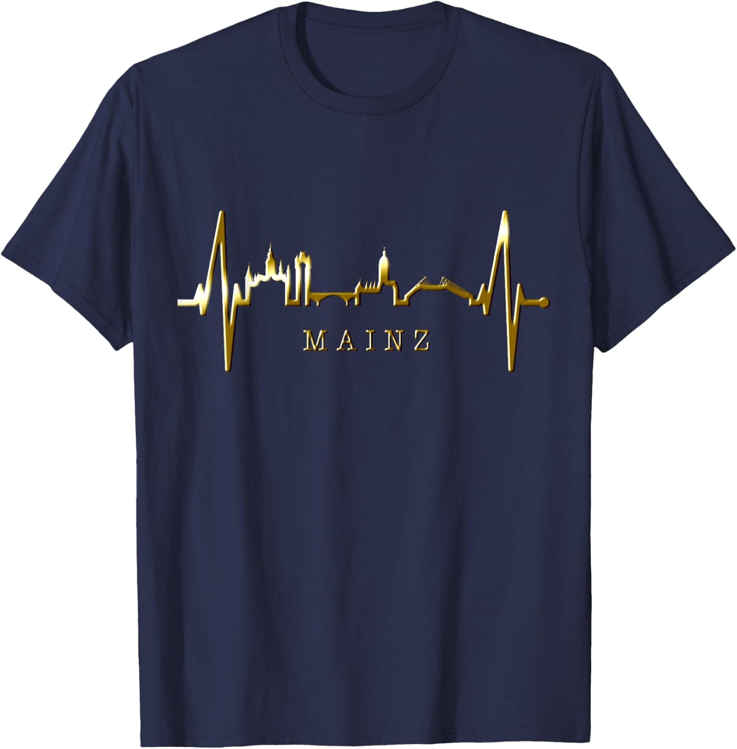 Mainz Skyline Heartbeat Fan Heart Love I Love Mainz , black T-Shirt - T-Shirt | Navy