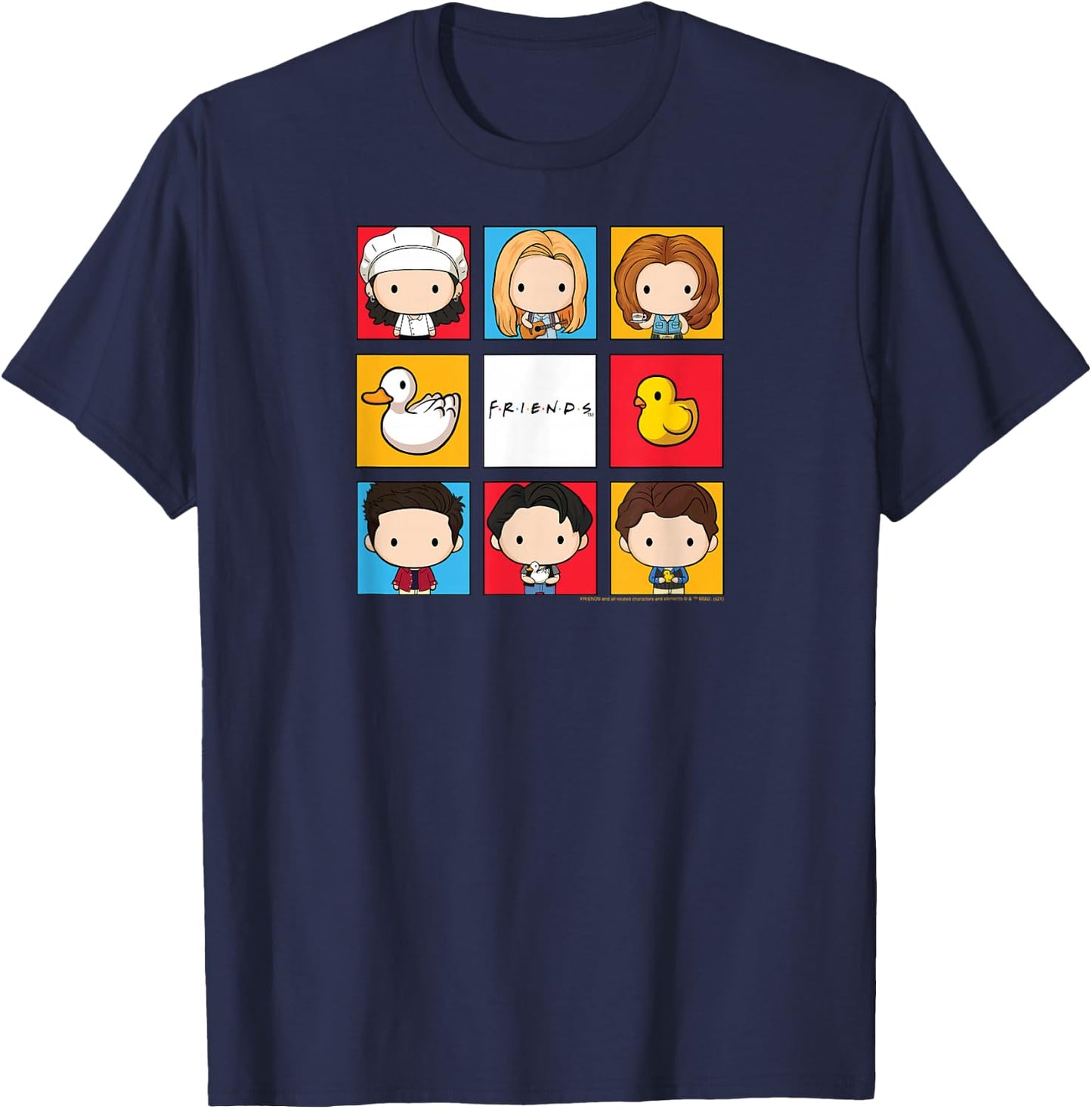 Friends Chibi Bunch Cast Pop Art Squares TV Show T-Shirt - T-Shirt | Navy