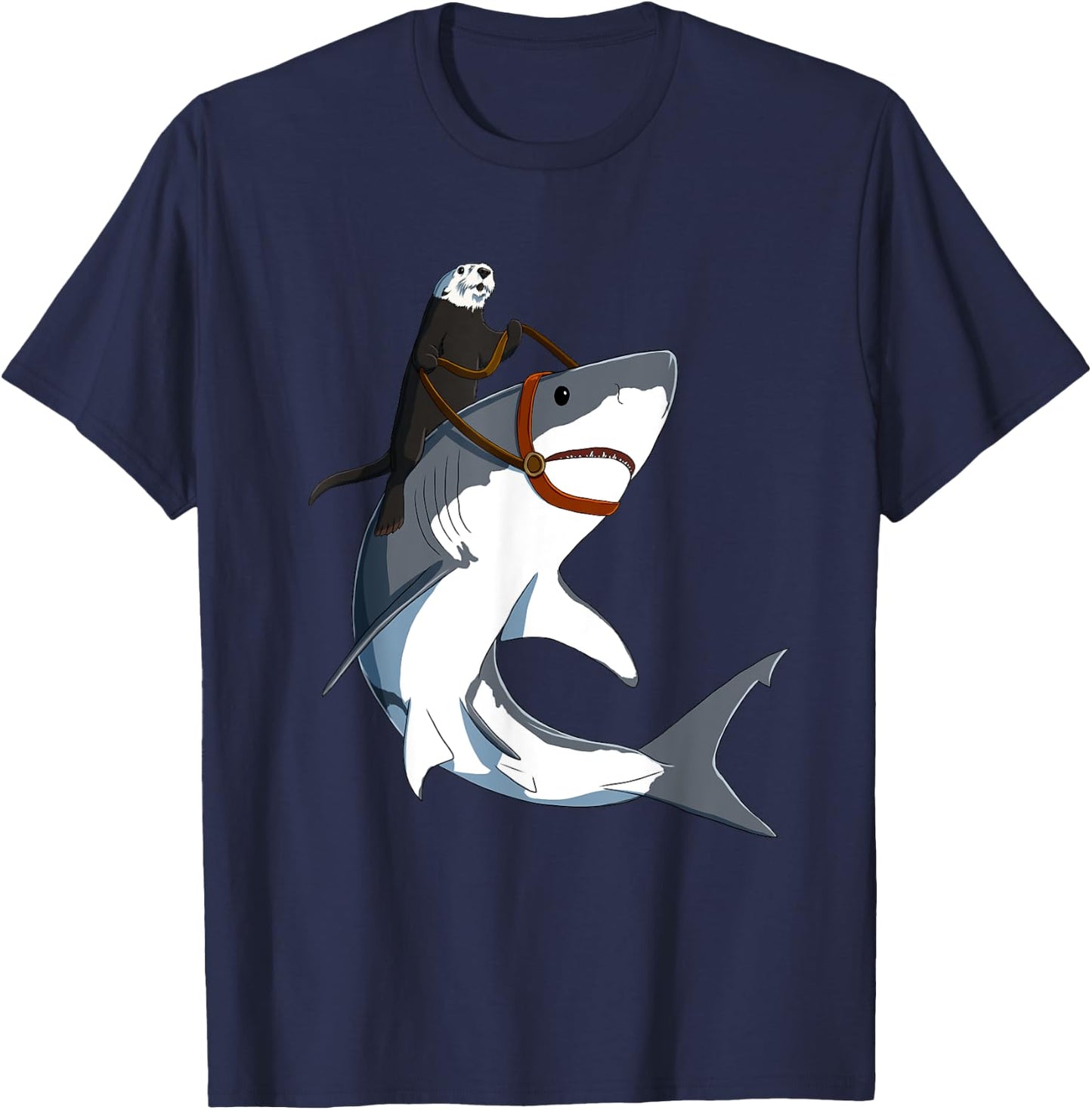Funny Sea Otter Riding Shark T-Shirt - T-Shirt | Navy