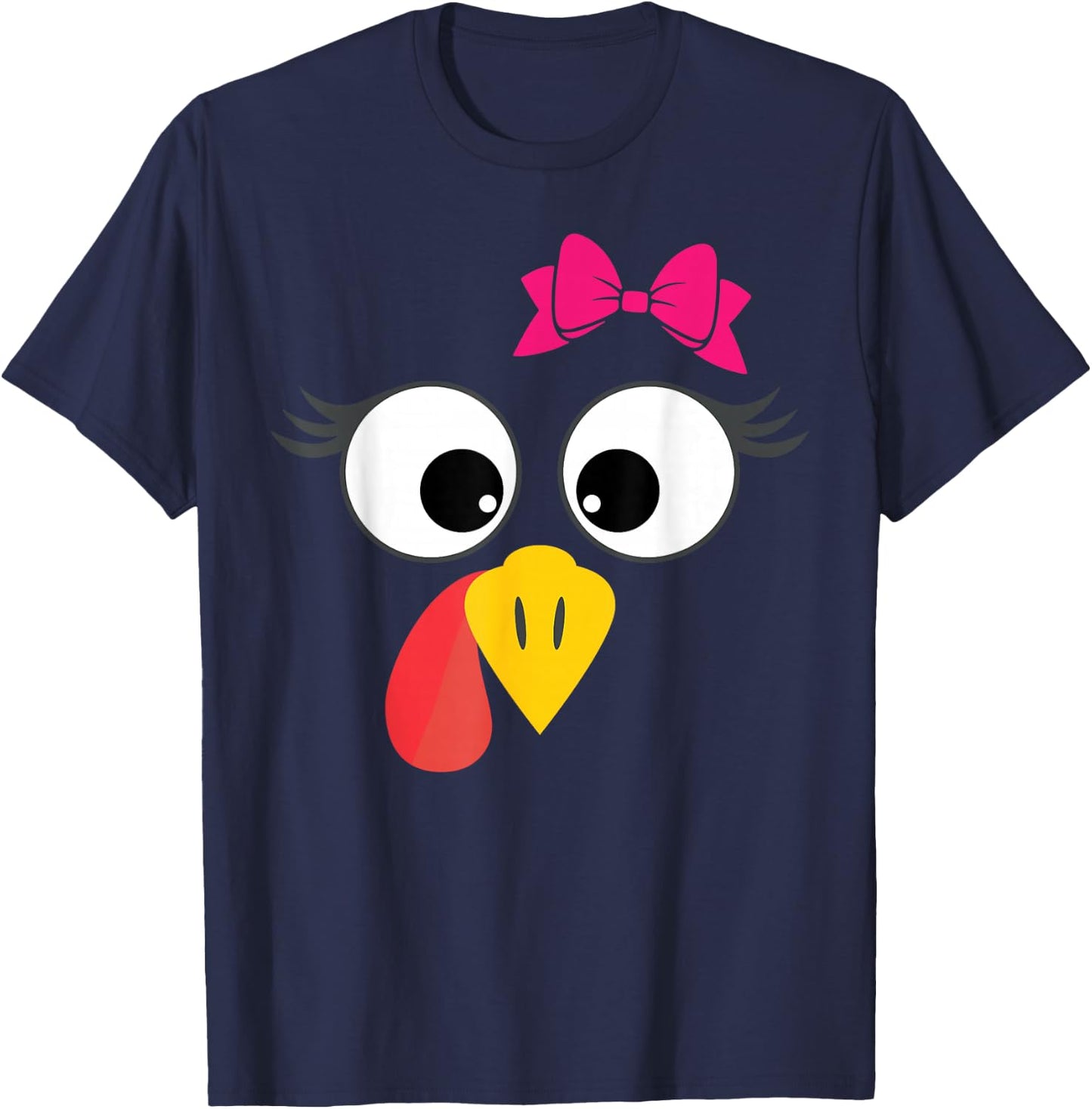 Turkey Face Girl Cute Bow Thanksgiving T-Shirt - T-Shirt | Navy