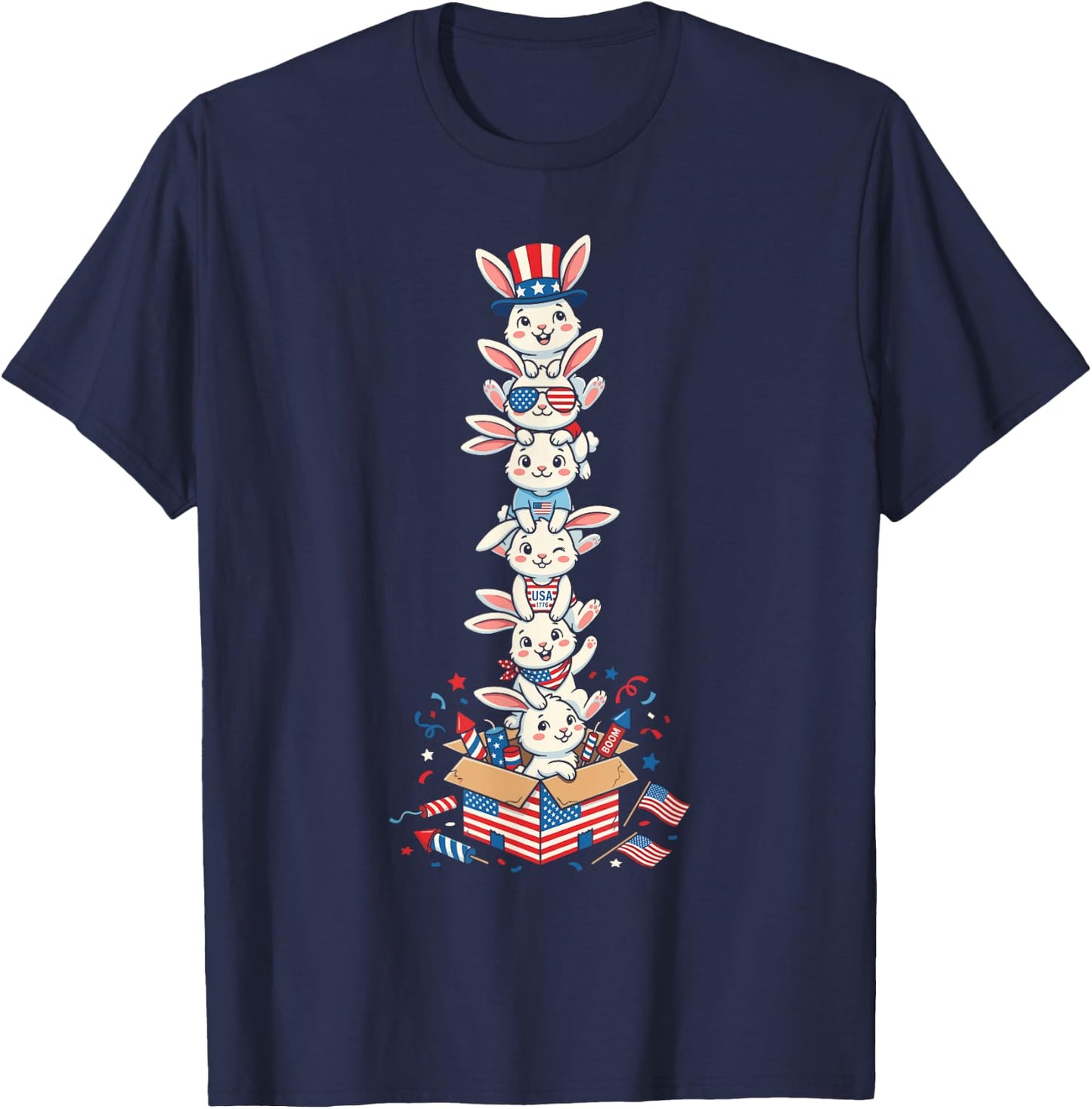 Funny Rabbit American USA Flag Memorial Day 4th of July T-Shirt - T-Shirt | Navy