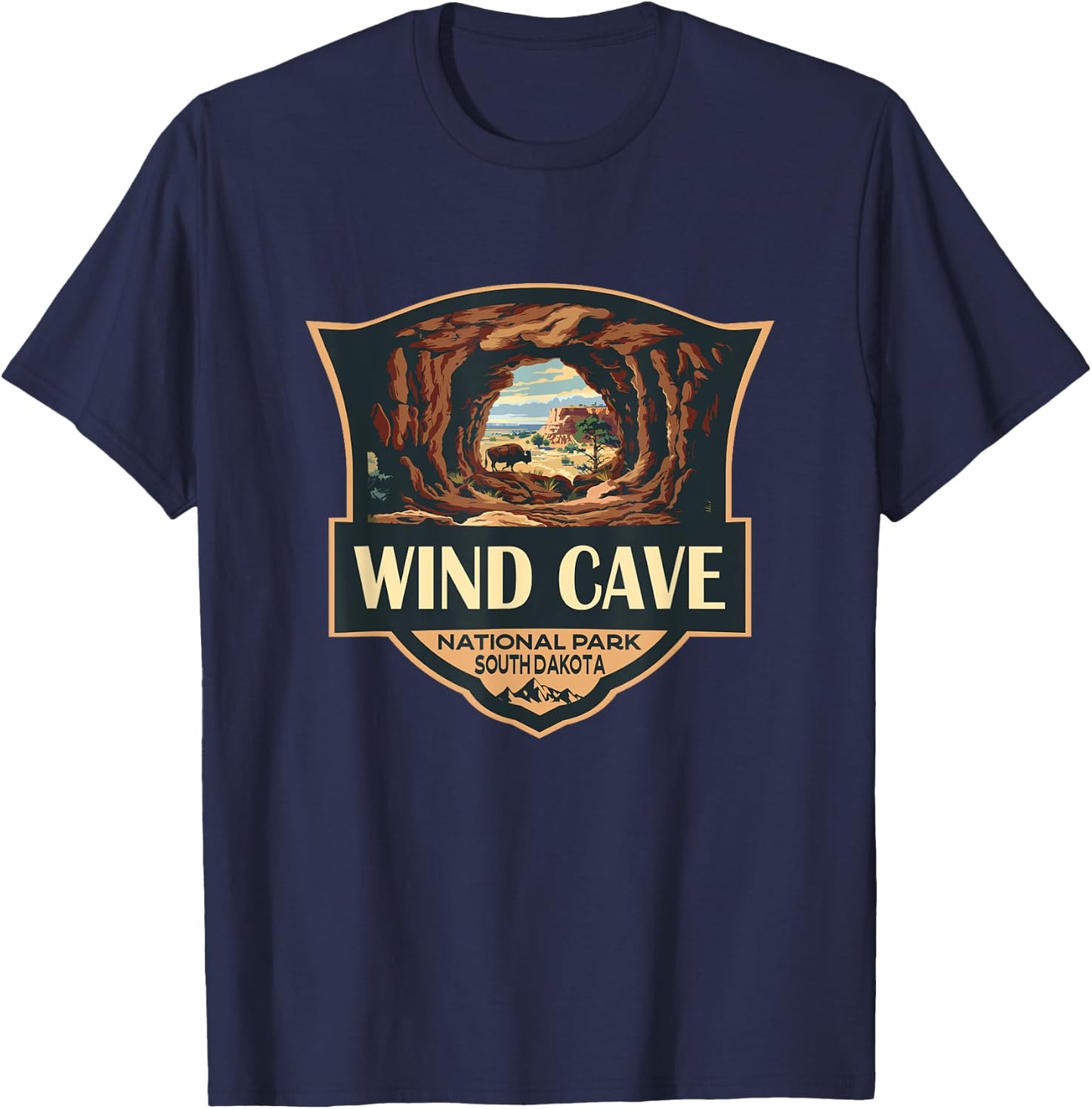 Wind Cave National Park Illustration Retro Badge T-Shirt - T-Shirt | Navy