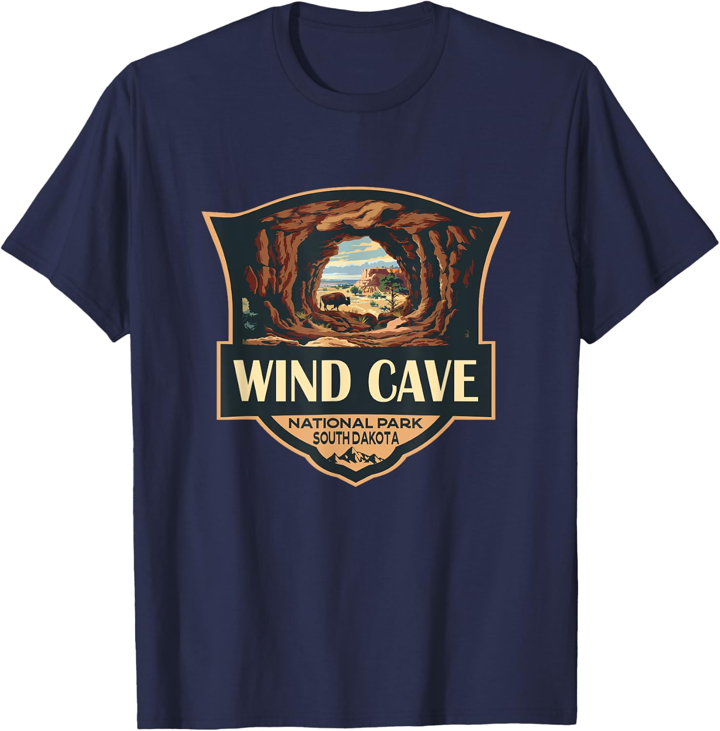 Wind Cave National Park Illustration Retro Badge T-Shirt - T-Shirt | Navy