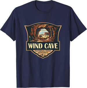 Wind Cave National Park Illustration Retro Badge T-Shirt - T-Shirt | Navy