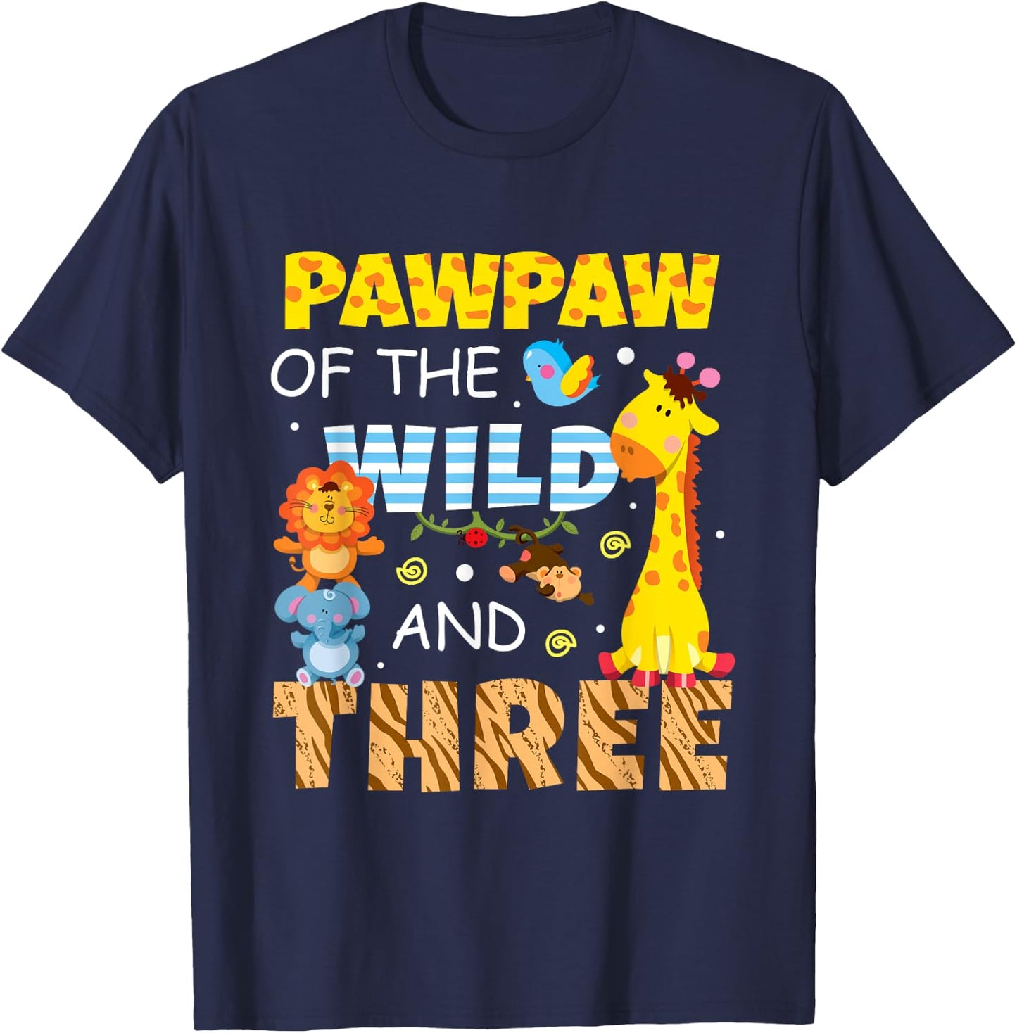 Pawpaw Of The Wild and Three Safari Jungle Zoo Animals T-Shirt - T-Shirt | Navy