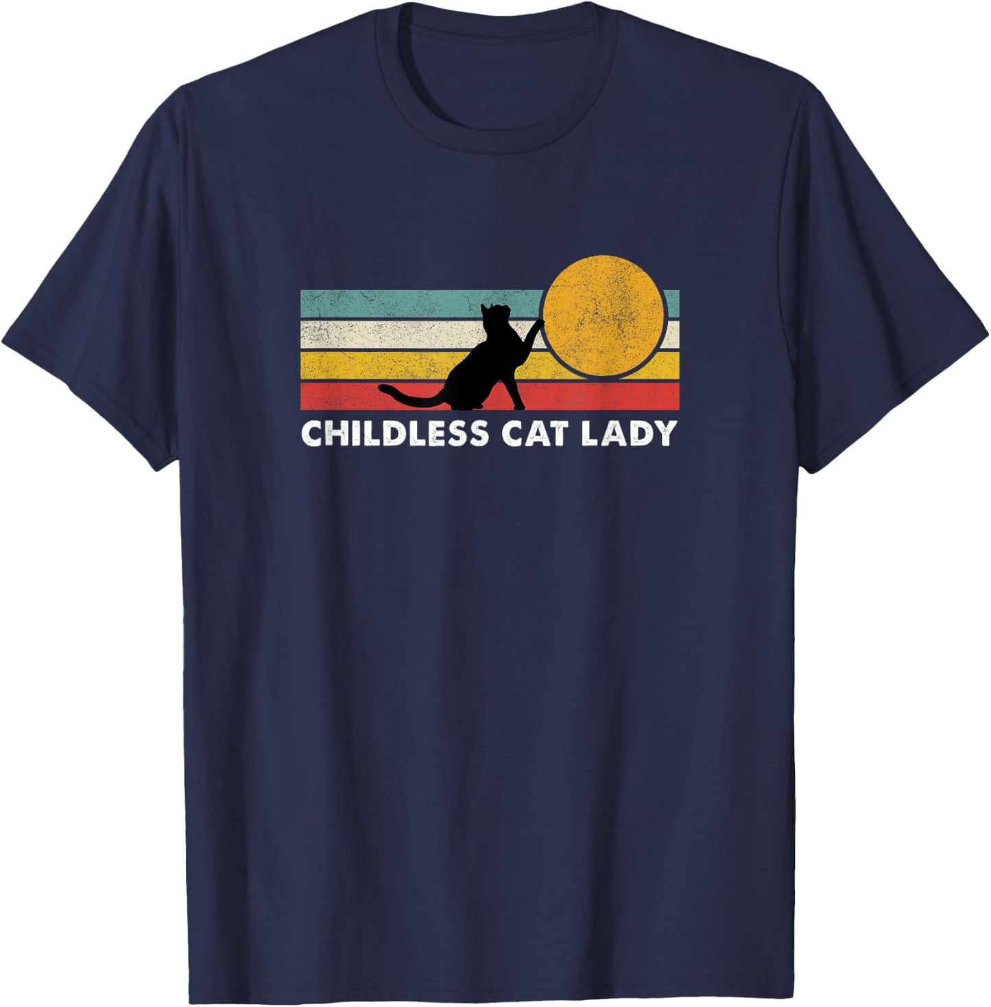 Vintage Childless Cat Lady T-Shirt - T-Shirt | Navy