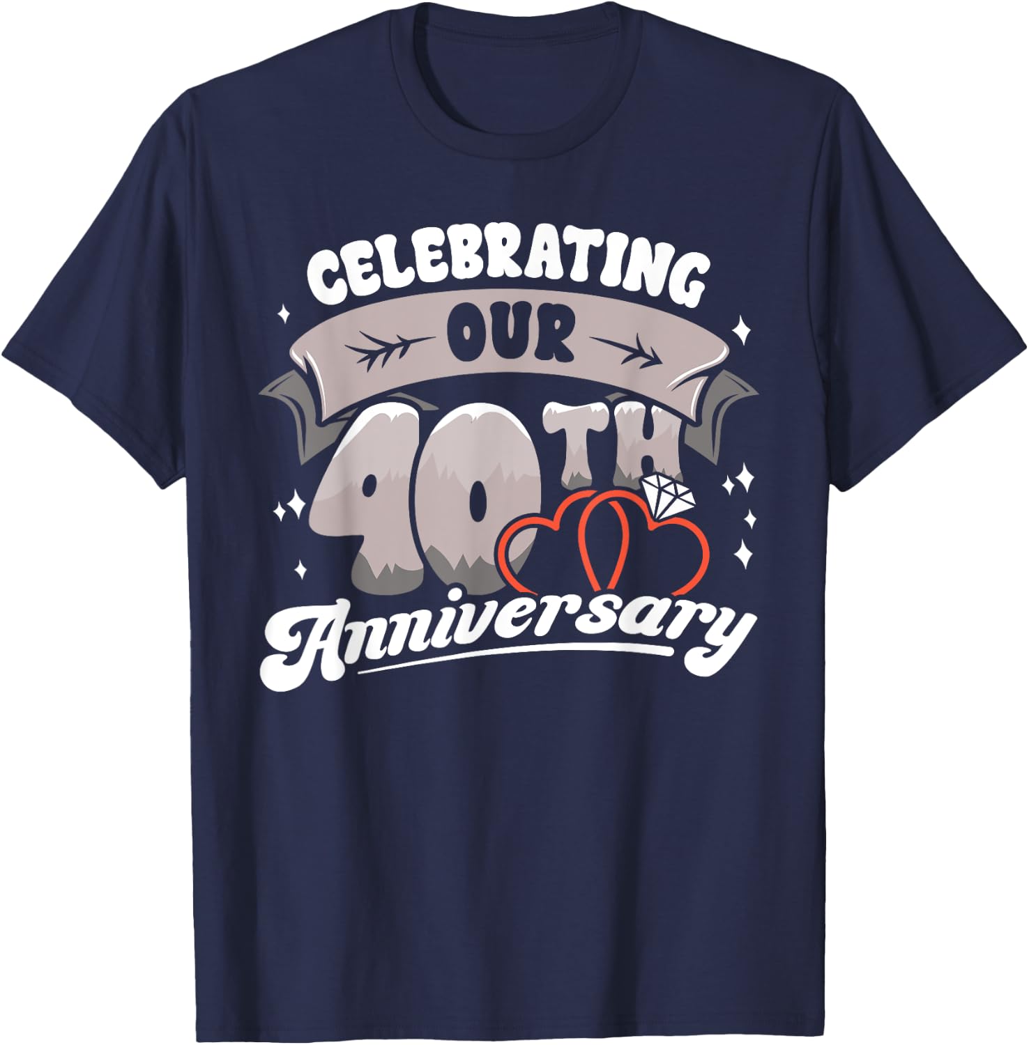 40th Wedding Anniversary Celebrating 40 Years Matching Gift T-Shirt - T-Shirt | Navy