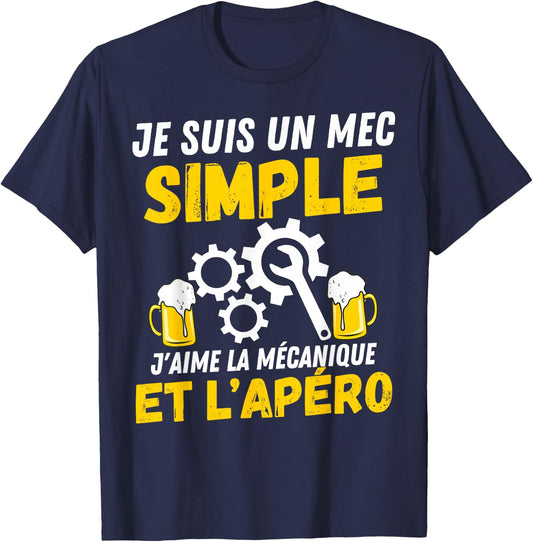 Simple guy J'aime meçanique apèro mechanic humour mechanic , Black, S T-Shirt - T-Shirt | Navy