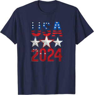 USA Patriotic Team Sports 2024, American Flag T-Shirt - T-Shirt | Navy