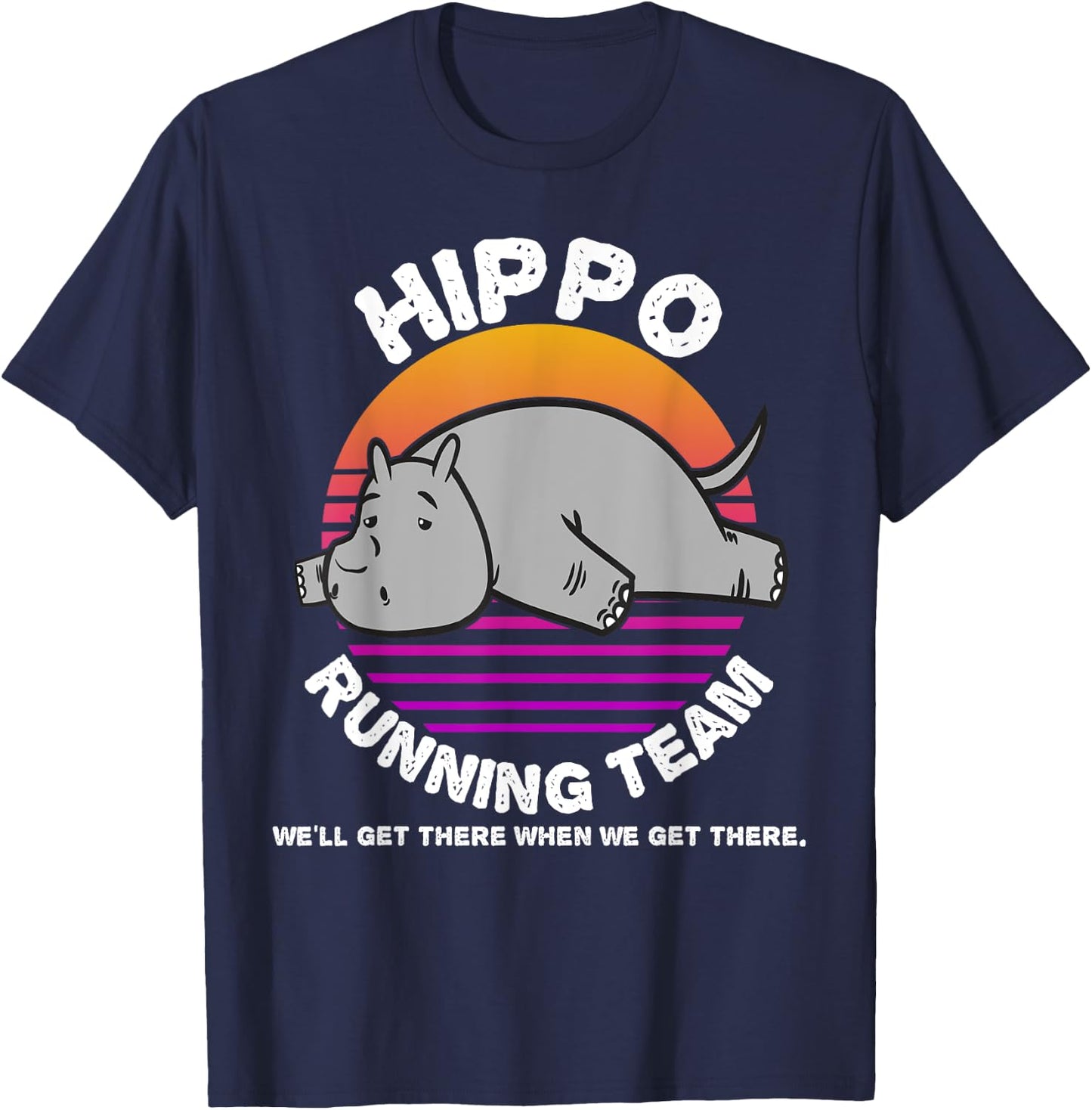 Funny Hippo Running Team Shirt Kids Men Women Gift T-Shirt - T-Shirt | Navy