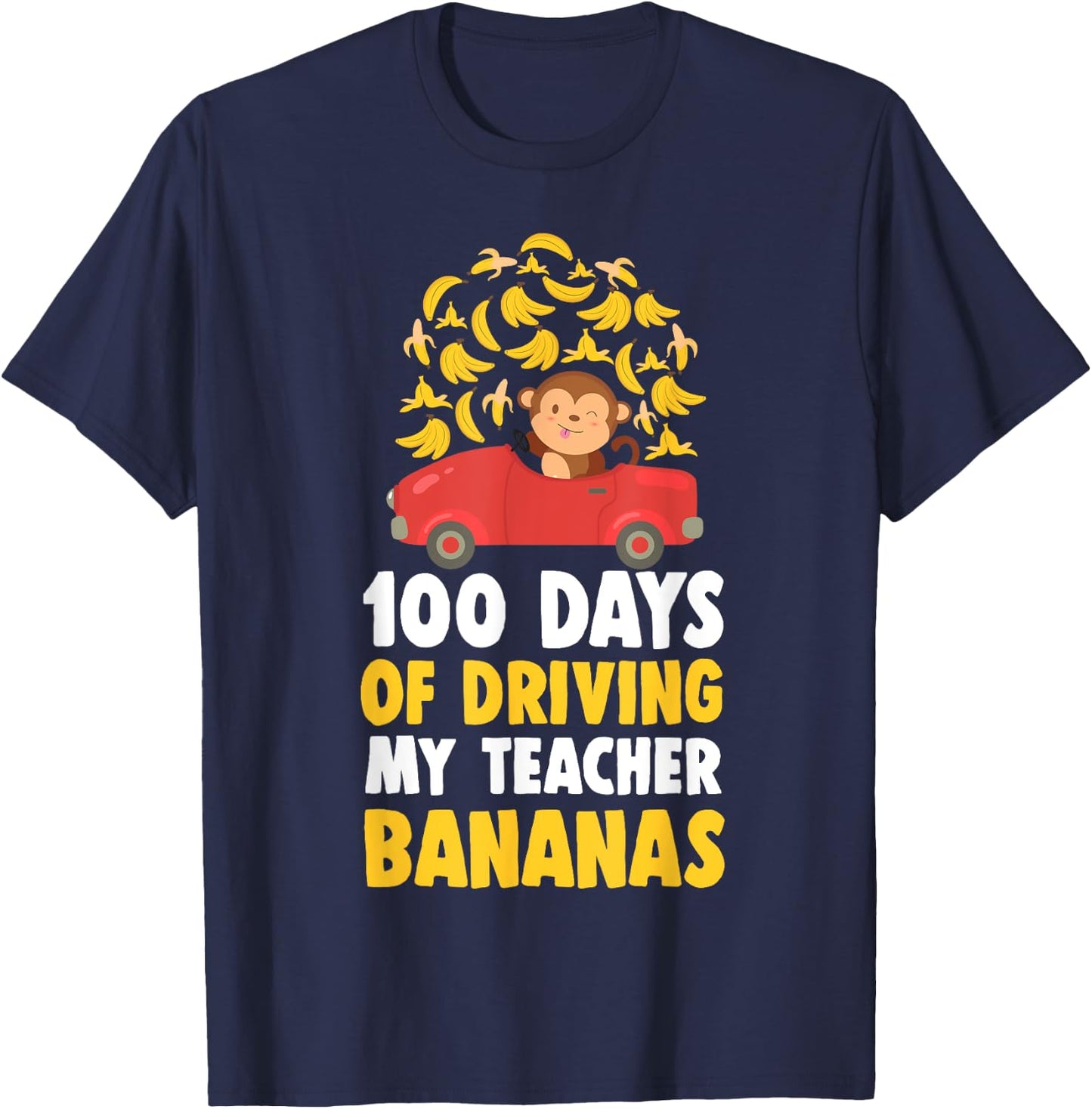 100th Day Of School Teacher Banana Monkey Pun Men Women Girls Kids T-Shirt - T-Shirt | Navy