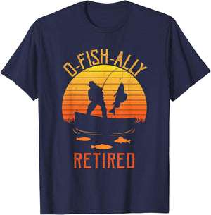 Fisherman, OFishally Retired, Funny Fishing Retirement Dad T-Shirt - T-Shirt | Navy