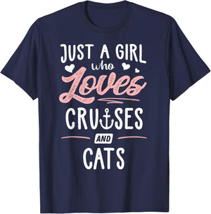 Just A Girl Who Loves Cruises And Cats Gift Women T-Shirt - T-Shirt | Navy
