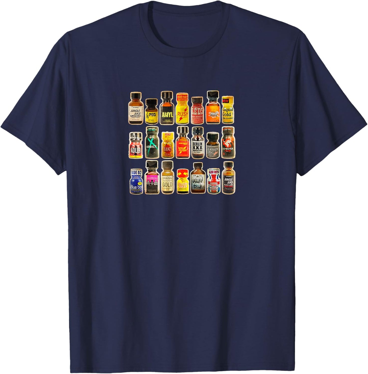 Poppers Bottles Vintage Gay Rush Jungle Juice Amyl Inhaler T-Shirt - T-Shirt | Navy