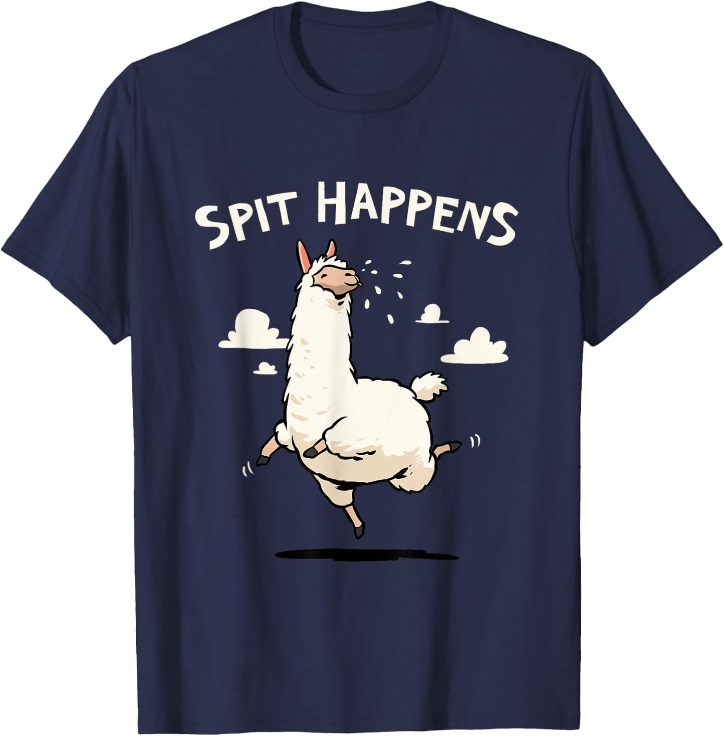 Spit Happens Funny Llama Cartoon T-Shirt - T-Shirt | Navy