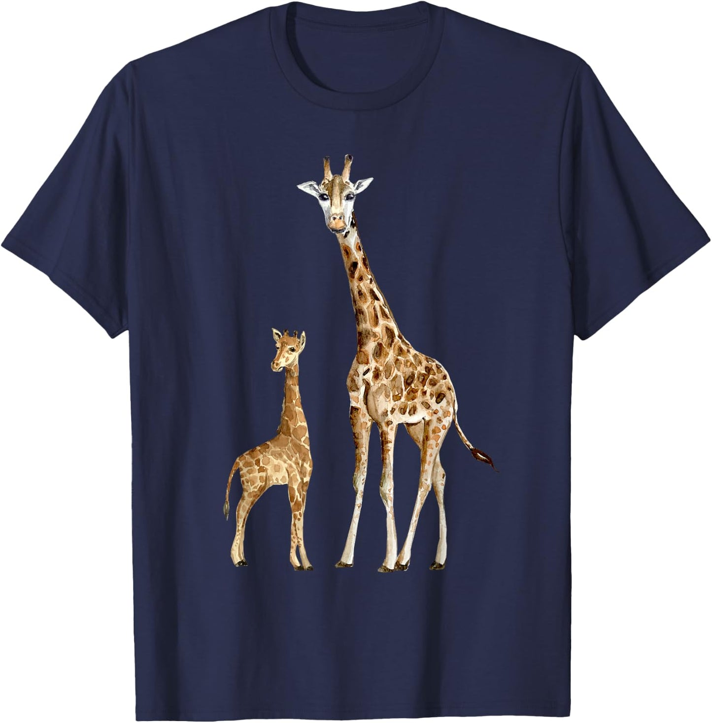 Mama & Baby Giraffe Wildlife T-Shirt - T-Shirt | Navy