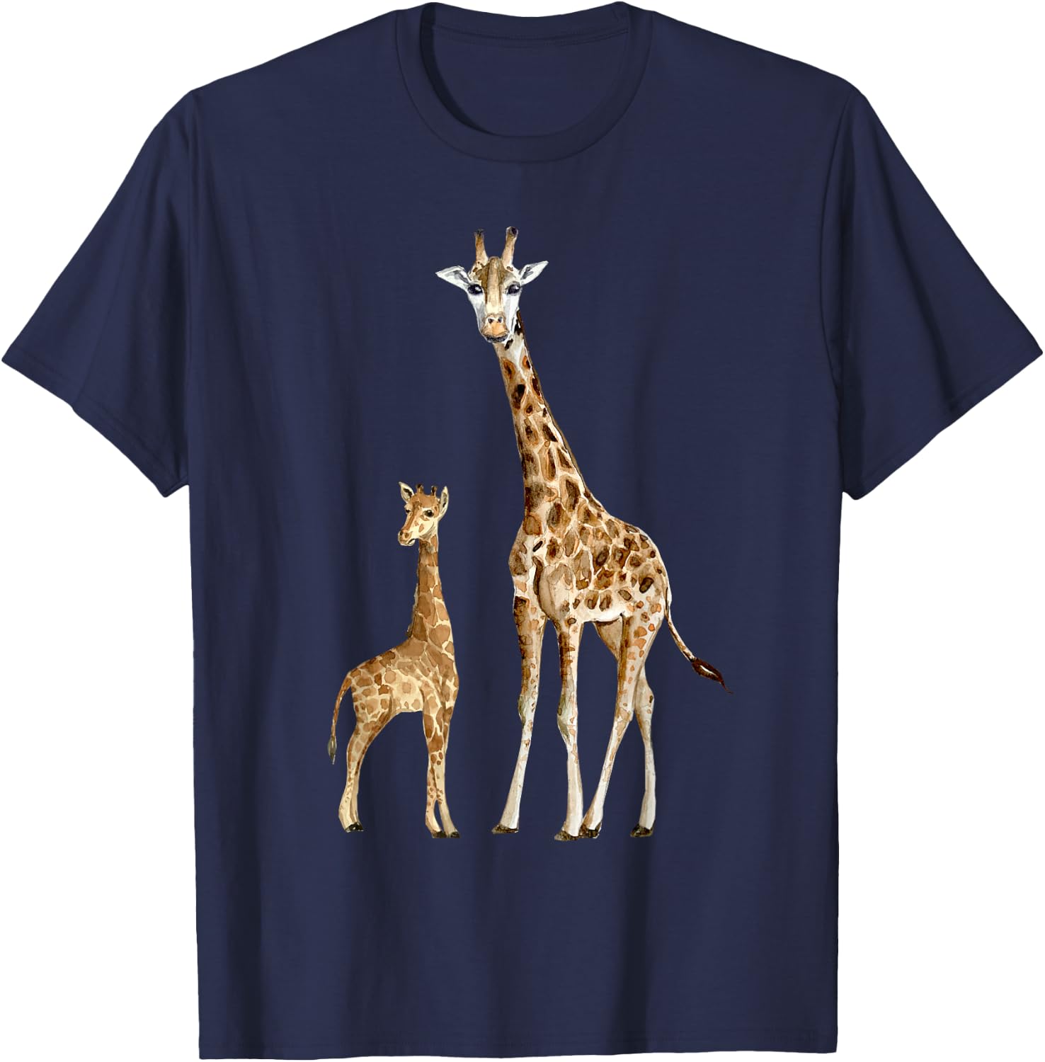 Mama & Baby Giraffe Wildlife T-Shirt - T-Shirt | Navy