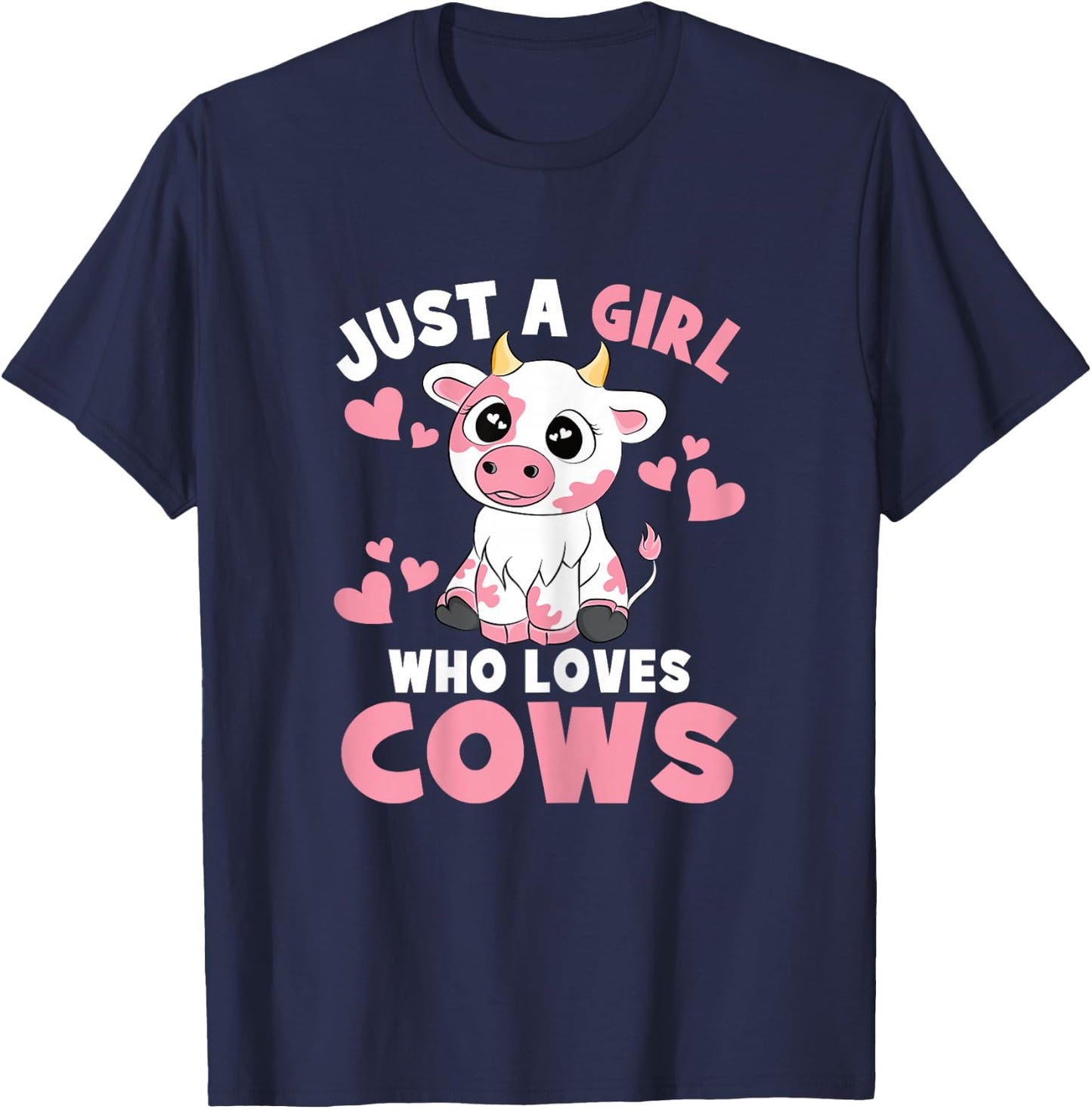 Just A Girl Who Loves Cows Cute Cow Lover Cow Print Kids T-Shirt - T-Shirt | Navy